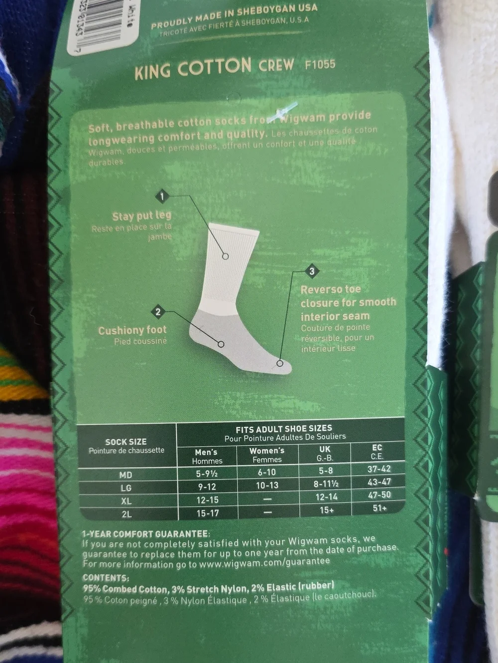 NWT Wigwam King Cotton Crew Socks Hiking Unisex Vintage Scrunchie Socks 2 Pair M